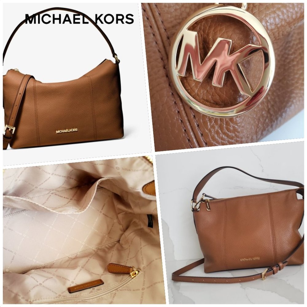 NWOT MICHAEL KORS BROOKE Satchel Handbag Tan Pebbled Leather Medium Shoulder Bag - Picture 3 of 11